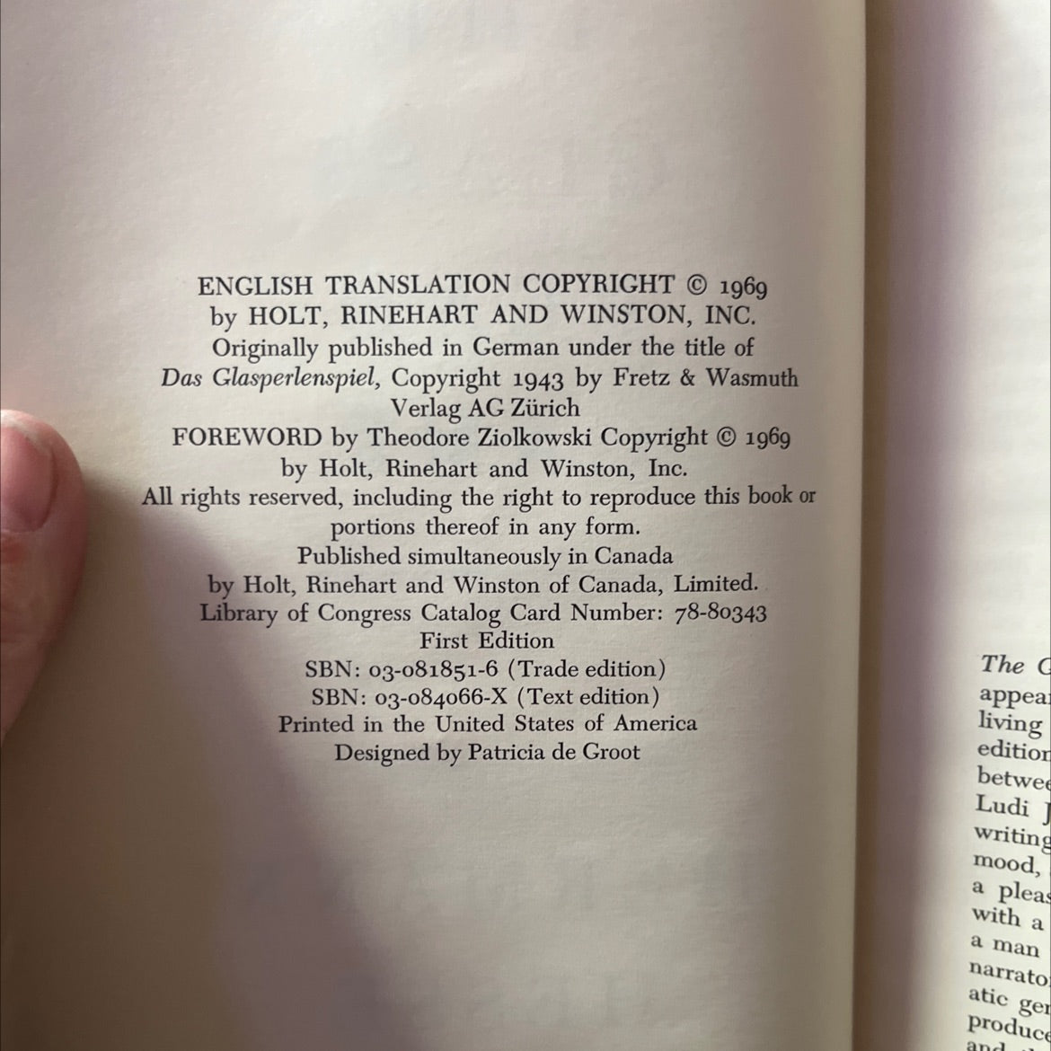 the glass bead game book, by hermann hesse, 1969 Hardcover image 3