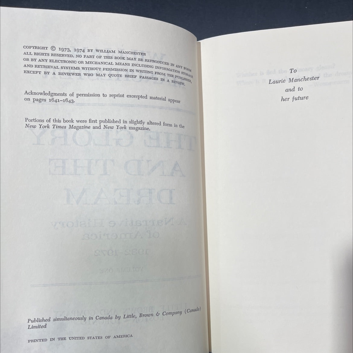 the glory and the dream a narrative history of america 1932-1972 volume one book, by william manchester, 1974 Hardcover image 3