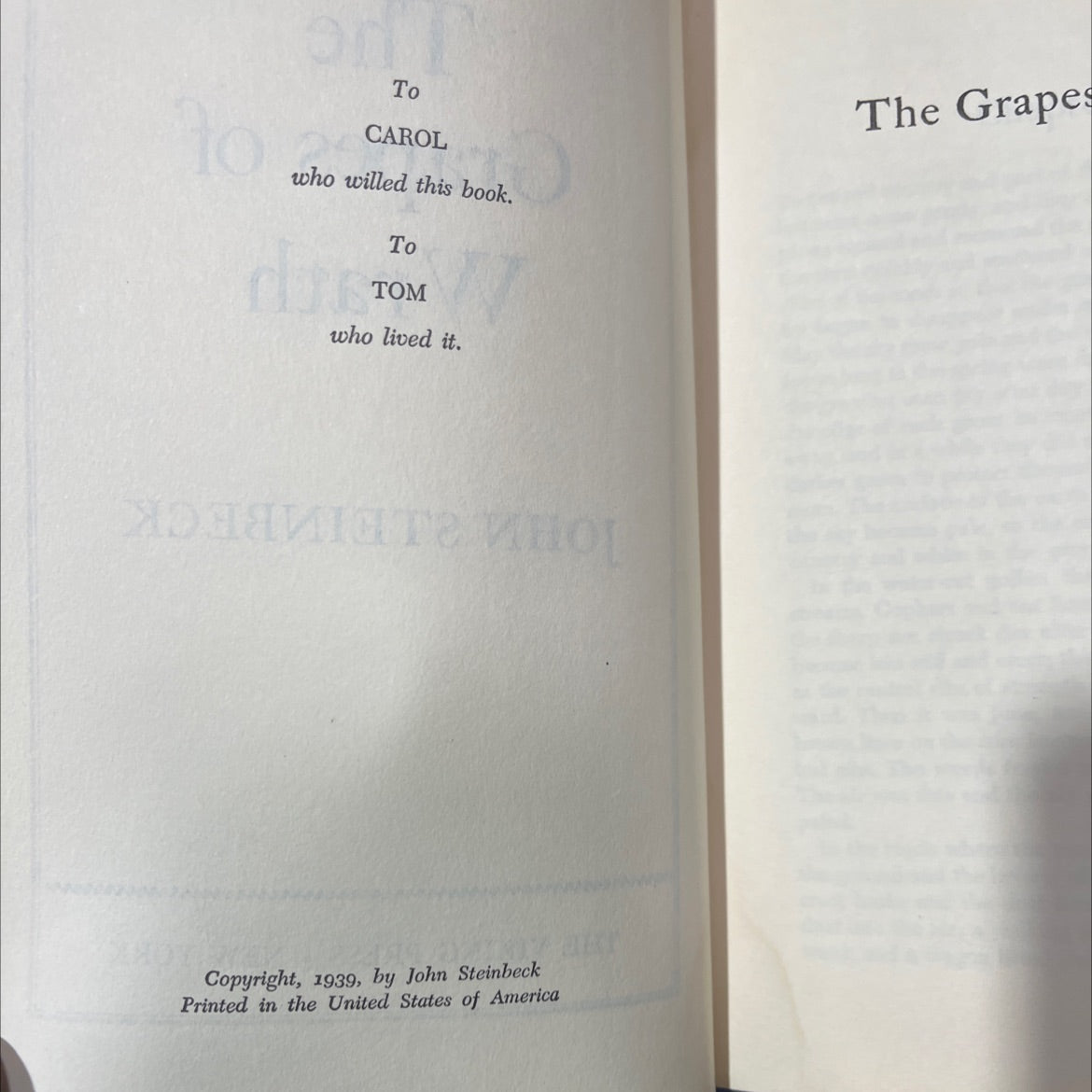 the grapes of wrath book, by john steinbeck, 1939 Hardcover image 3