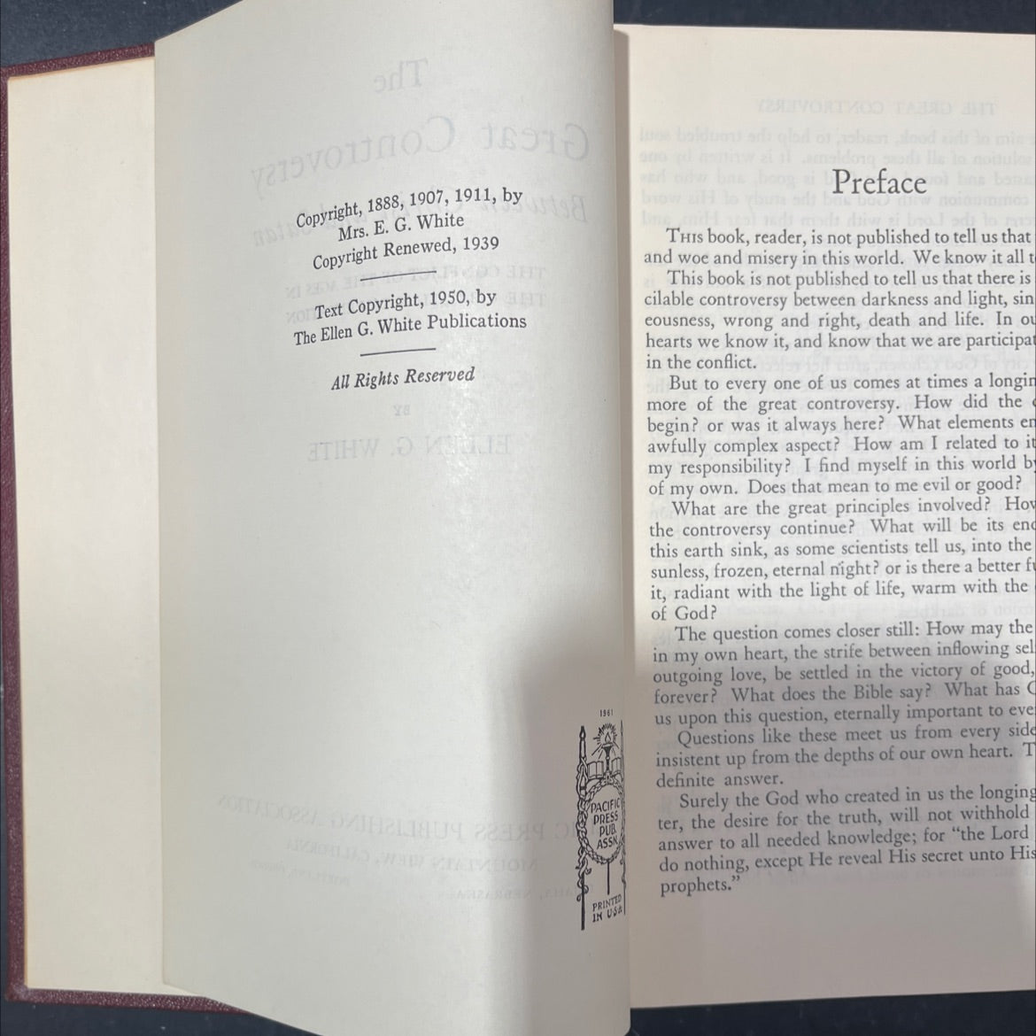 the great controversy between christ and satan book, by ellen g. white, 1950 Hardcover image 3