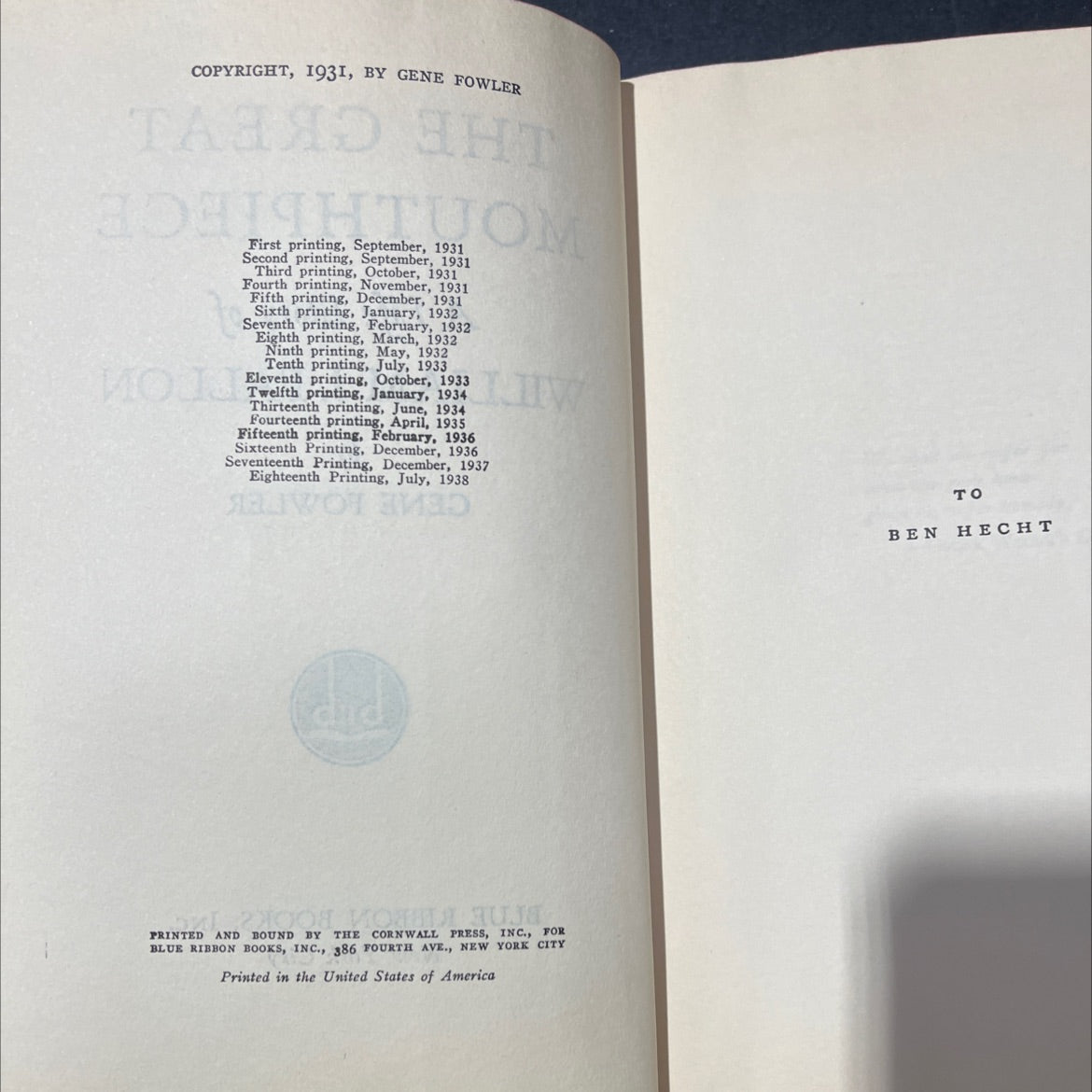 the great mouthpiece book, by gene fowler, 1938 Hardcover image 3