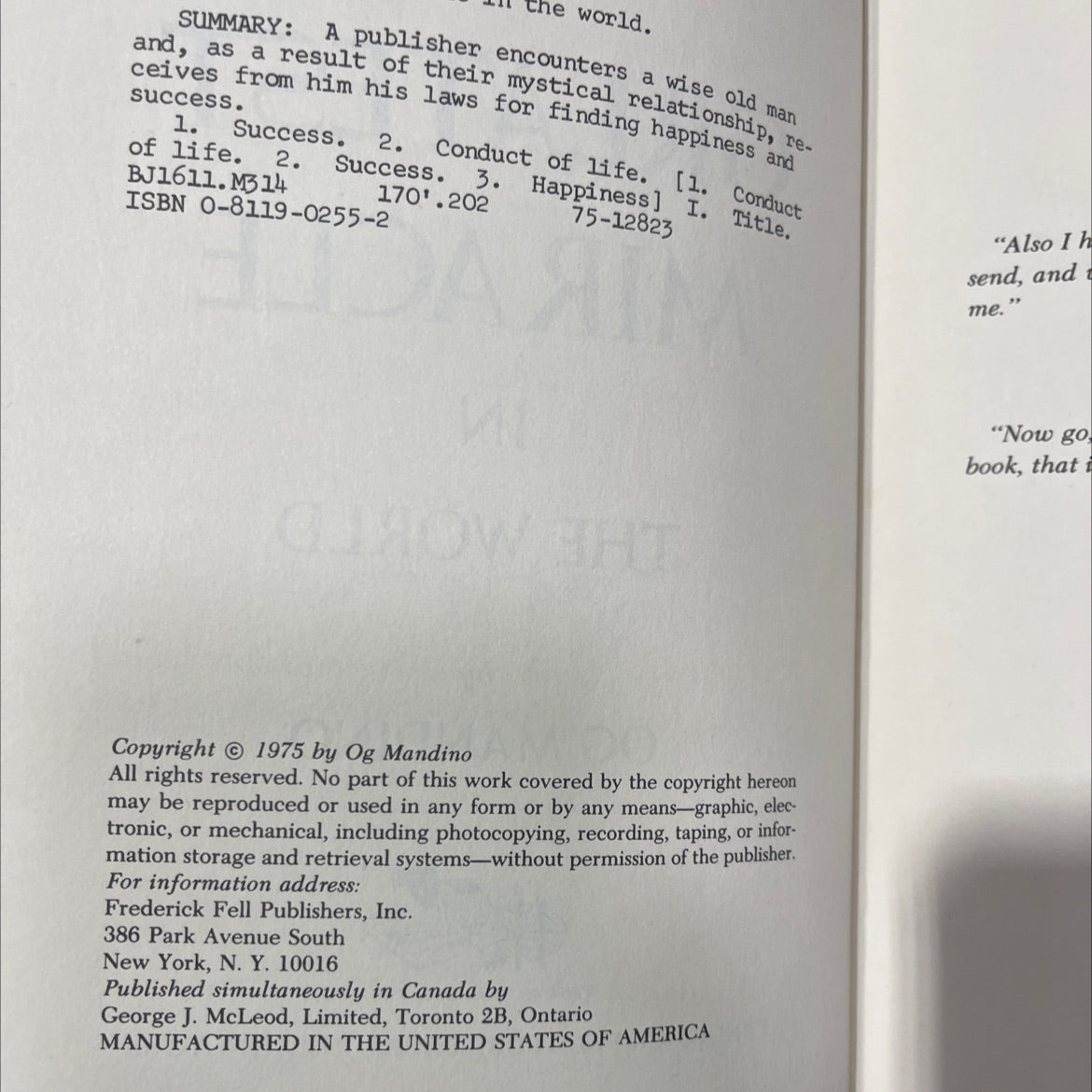 the greatest miracle in the world book, by og mandino, 1975 Hardcover image 3