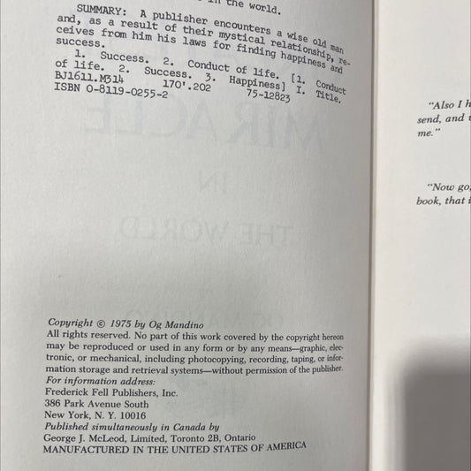 the greatest miracle in the world book, by og mandino, 1975 Hardcover image 3