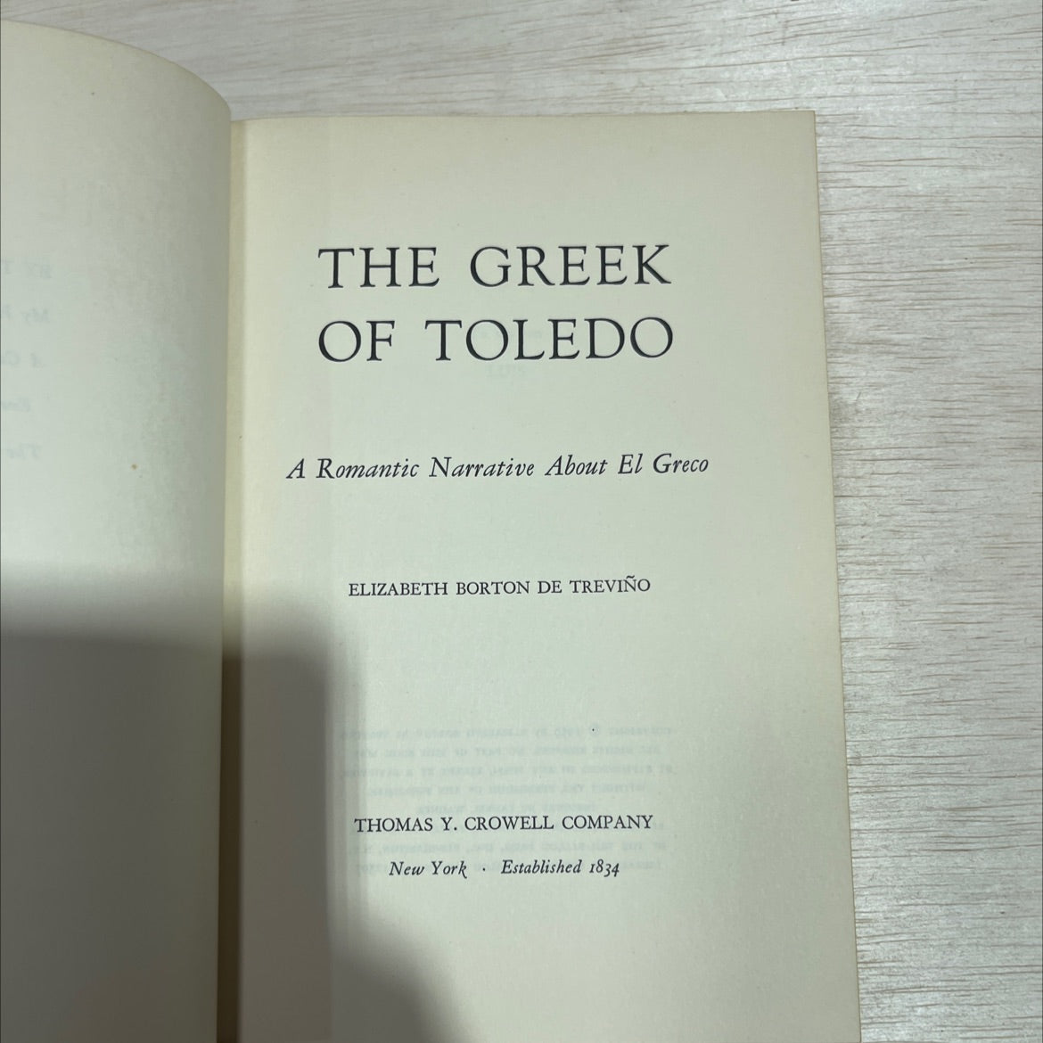 the greek of toledo a romantic narrative about el greco book, by elizabeth burton de treviño, 1959 Hardcover image 2