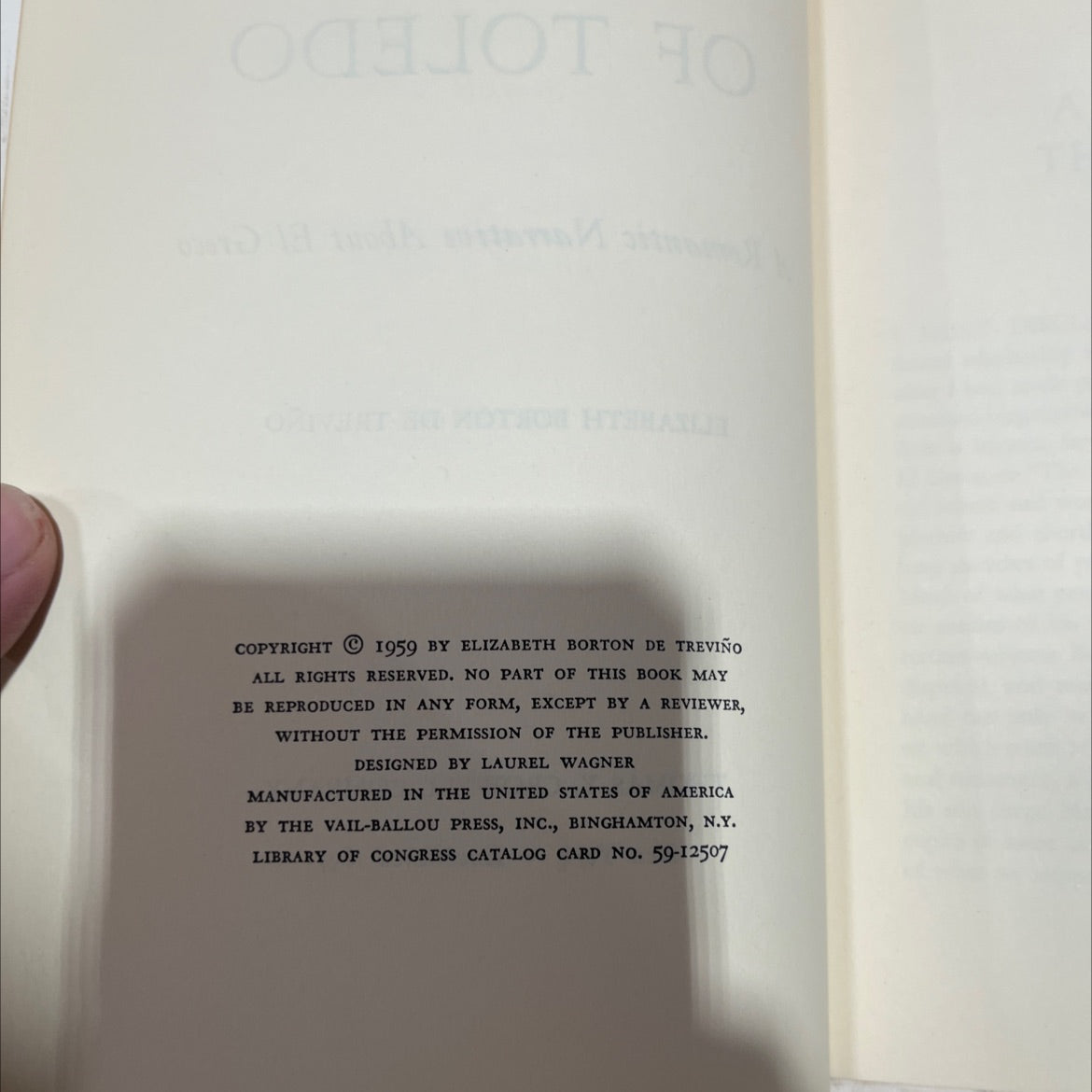 the greek of toledo a romantic narrative about el greco book, by elizabeth burton de treviño, 1959 Hardcover image 3