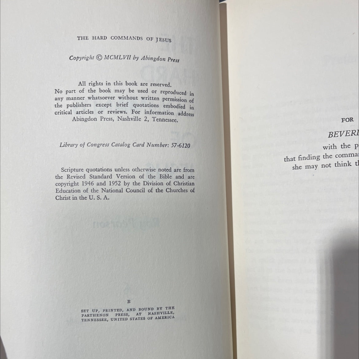 the hard commands of jesus book, by roy pearson, 1957 Hardcover image 3