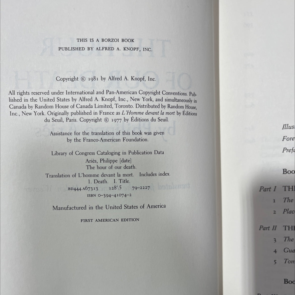 the hour of our death book, by Philippe Ariès, 1981 Hardcover image 3