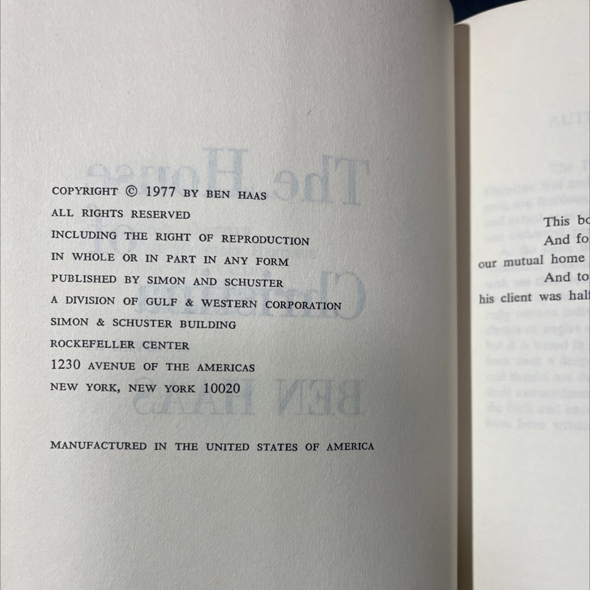 the house christina book, by ben haas, 1977 Hardcover image 3