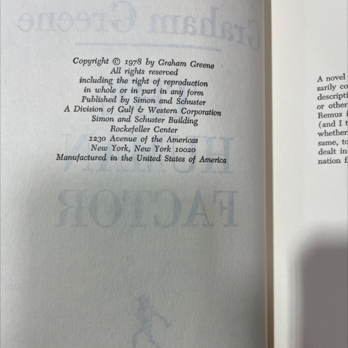 the human factor book, by Graham Greene, 1978 Hardcover image 3