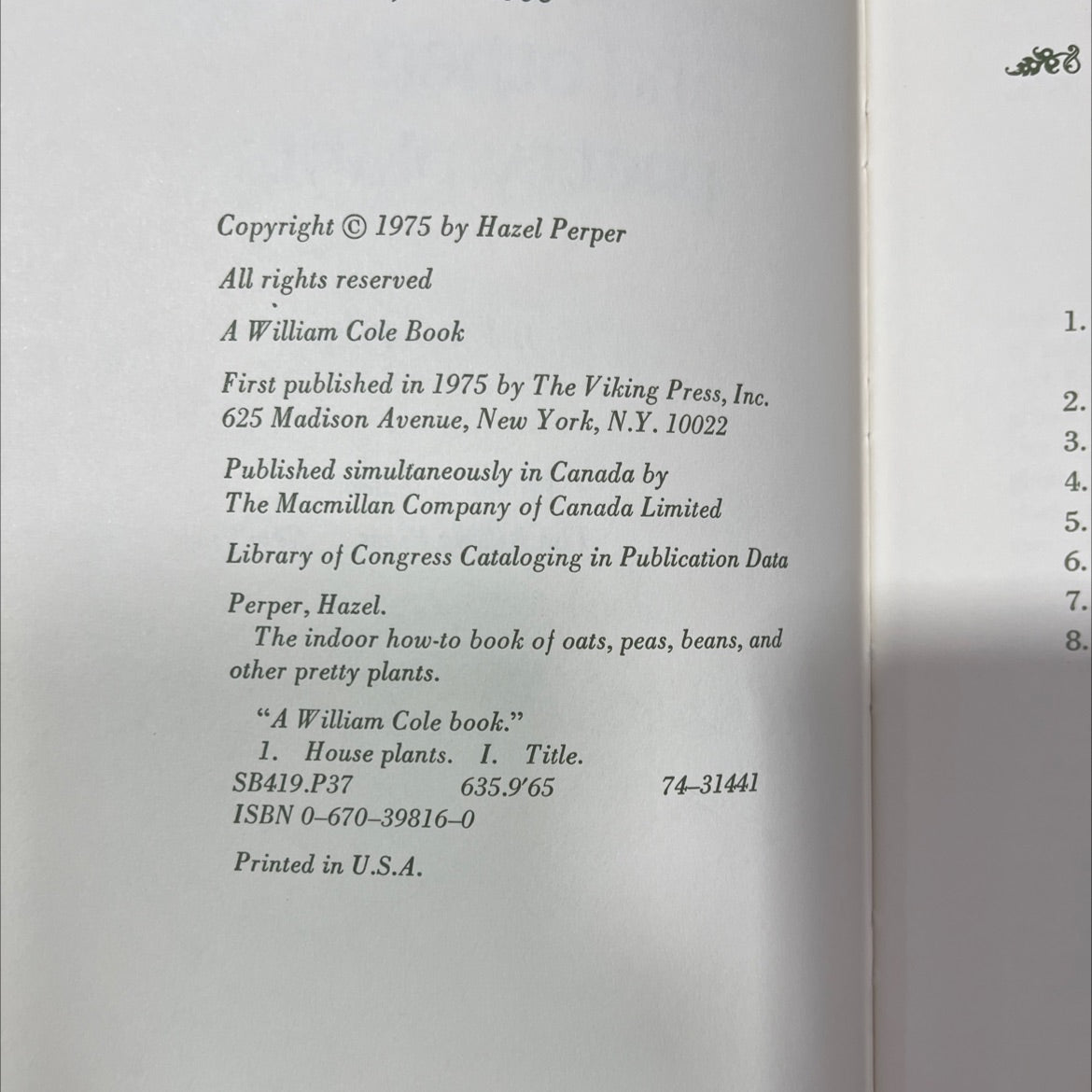 the indoor how-to book of oats, peas, beans, and other pretty plants book, by hazel perper, 1975 Hardcover image 3