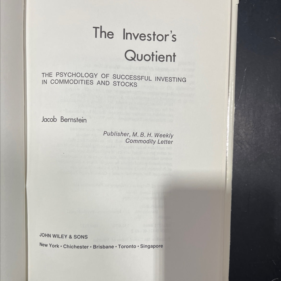 the investor's quotient book, by Jacob Bernstein, 1980 Hardcover image 2