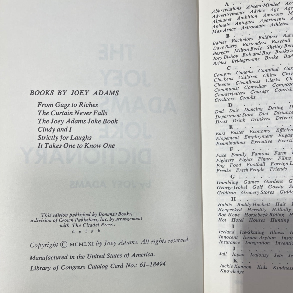 the joey adams joke dictionary book, by joey adams, 1961 Hardcover image 3