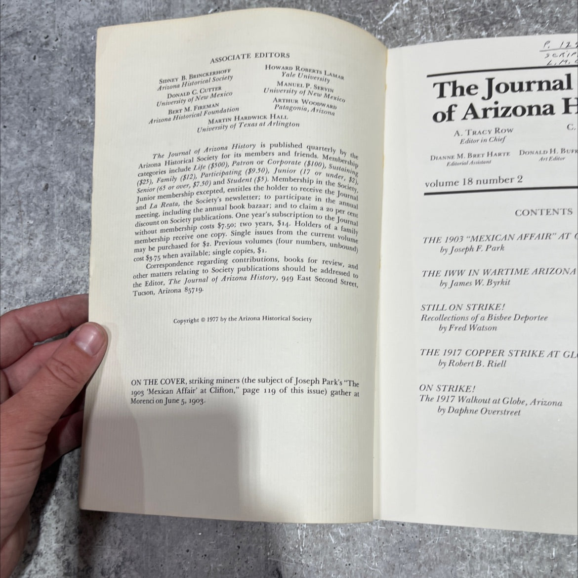 the journal of arizona history book, by A. Tracy Row, 1977 Paperback image 3