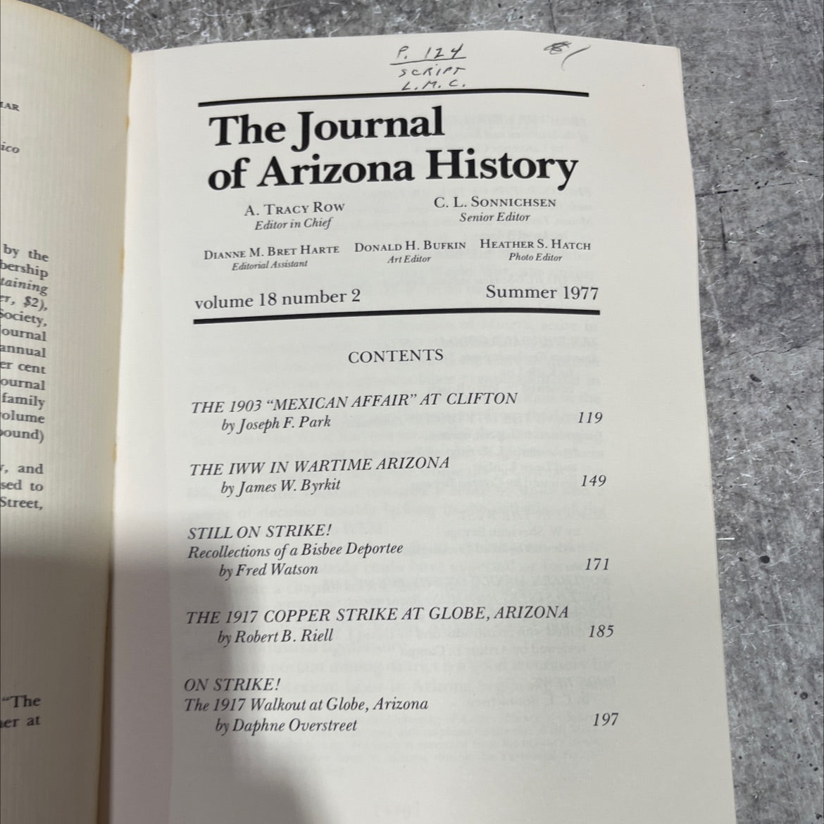 the journal of arizona history book, by A. Tracy Row, 1977 Paperback image 2