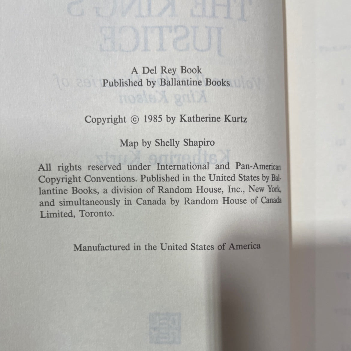 the king's justice book, by Katherine Kurtz, 1985 Hardcover image 3