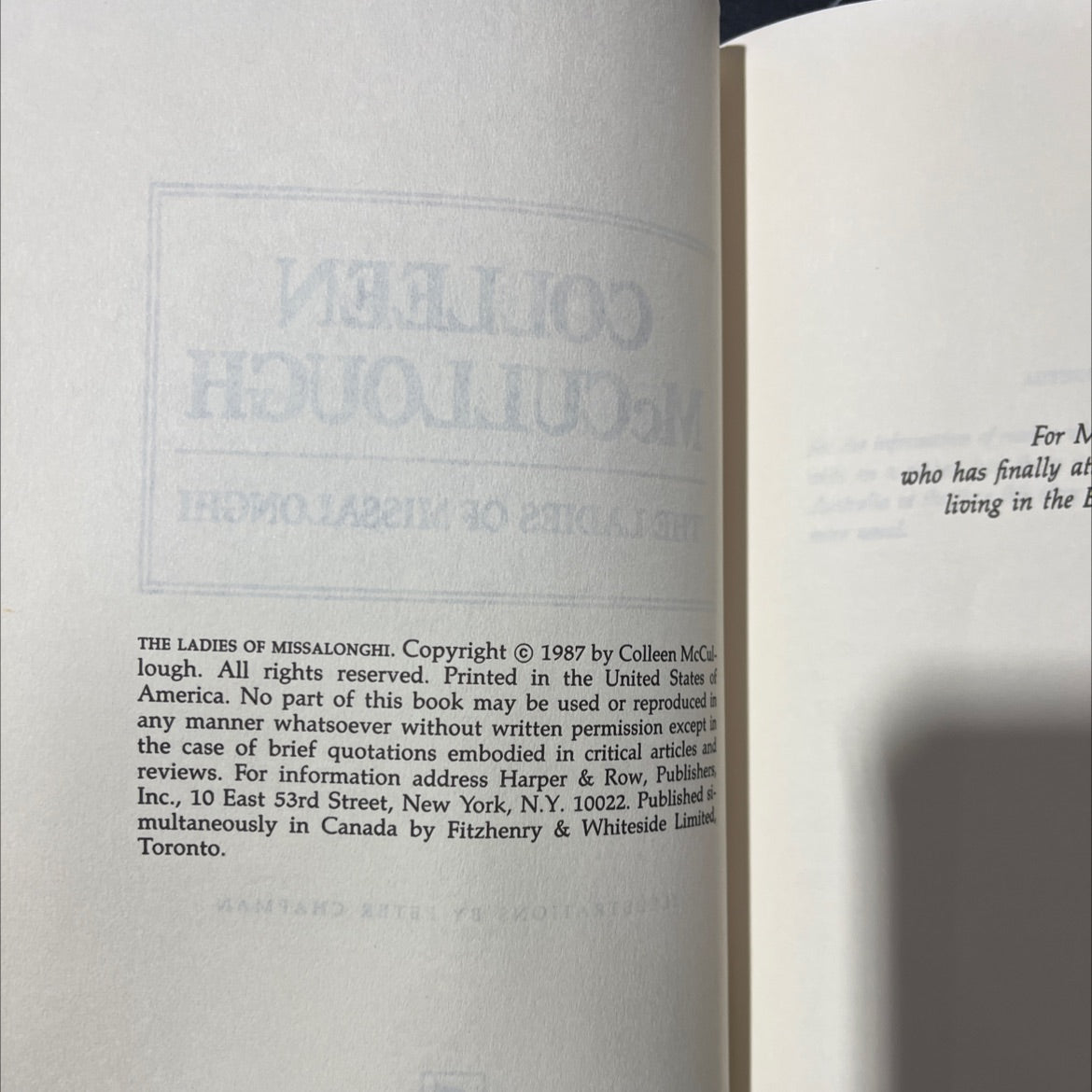 the ladies of missalonghi book, by colleen mccullough, 1987 Hardcover image 3