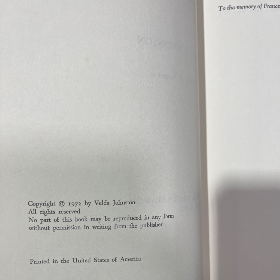 the late mrs. fonsell book, by velda johnston, 1972 Hardcover image 3