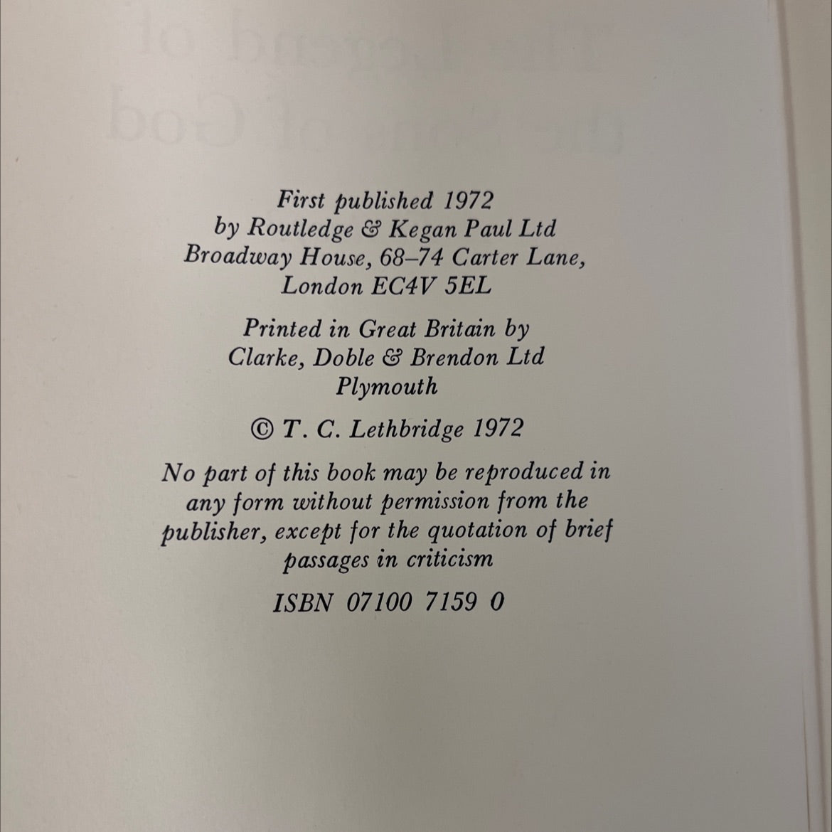 the legend of the sons of god book, by T. C. Lethbridge, 1972 Hardcover, Vintage image 3