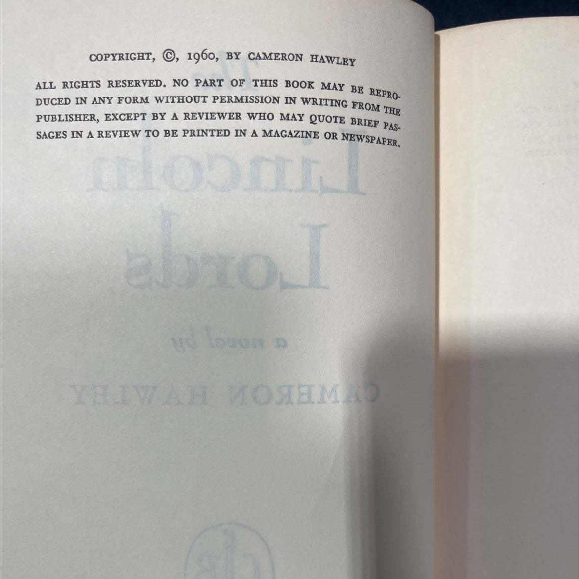 the lincoln lords book, by cameron hawley, 1960 Hardcover image 3