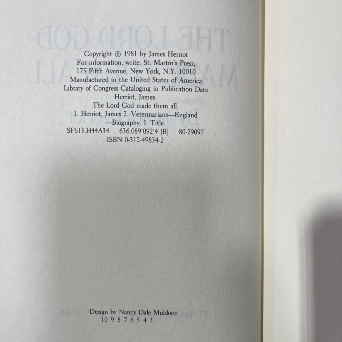 the lord god made them all book, by James Herriot, 1981 Hardcover image 3