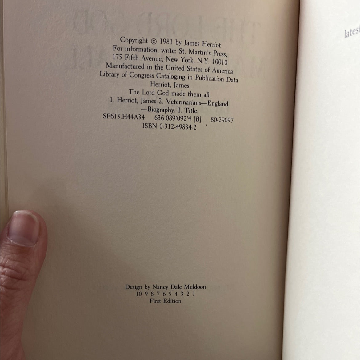 the lord god made them all book, by James Herriot, 1981 Hardcover image 3