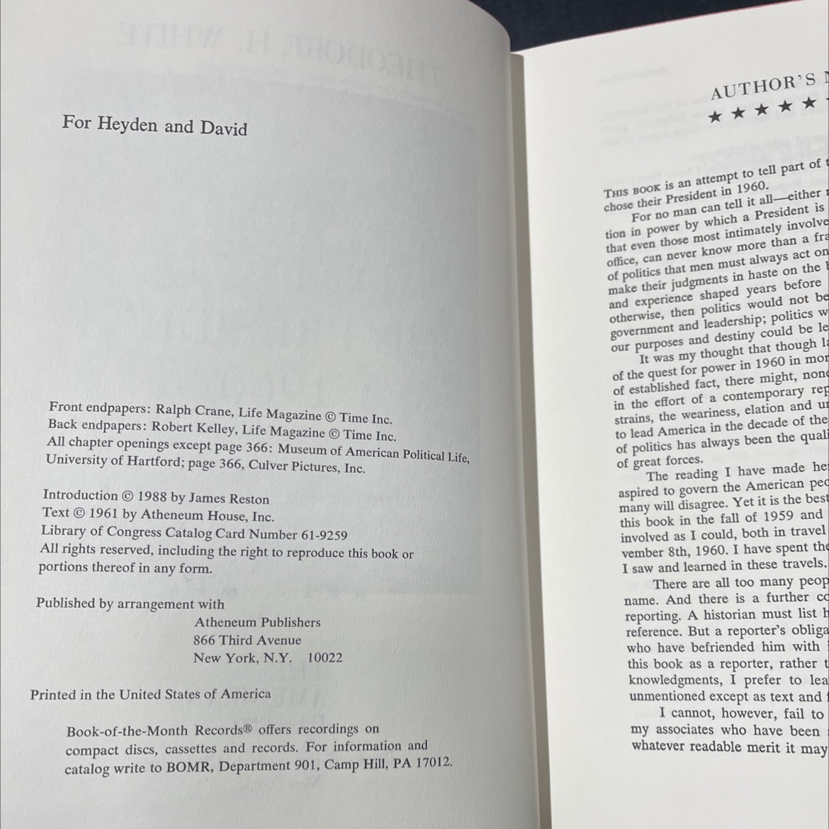 the making of the president 1960 book, by theodore h. white, 1988 Hardcover image 3