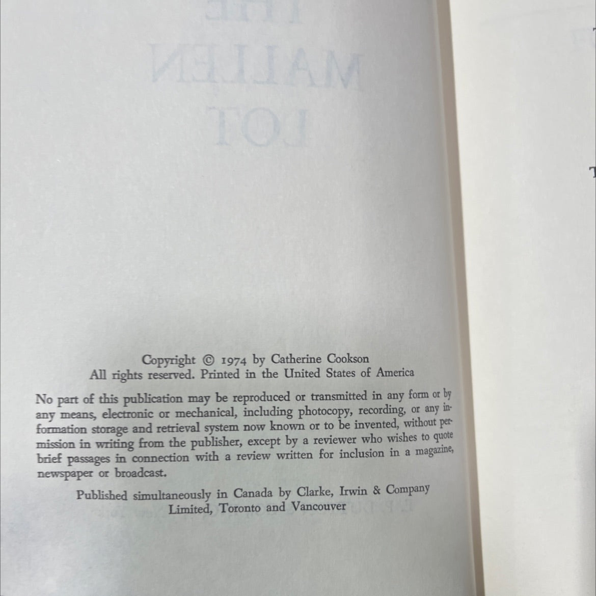 the mallen lot book, by catherine cookson, 1974 Hardcover image 3