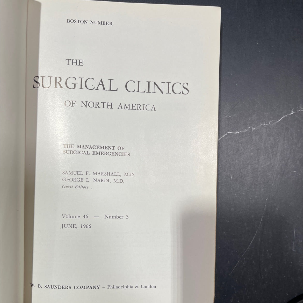 the management of surgical emergencies book, by samuel f. marshall, m.d., george l. nardi, m.d., 1966 Hardcover image 2