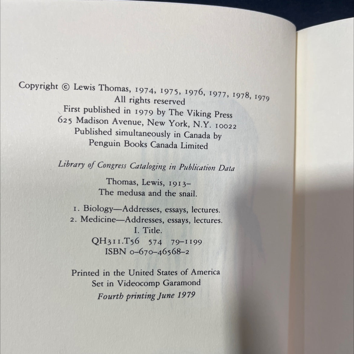 the medusa and the snail book, by Lewis Thomas, 1979 Hardcover image 3