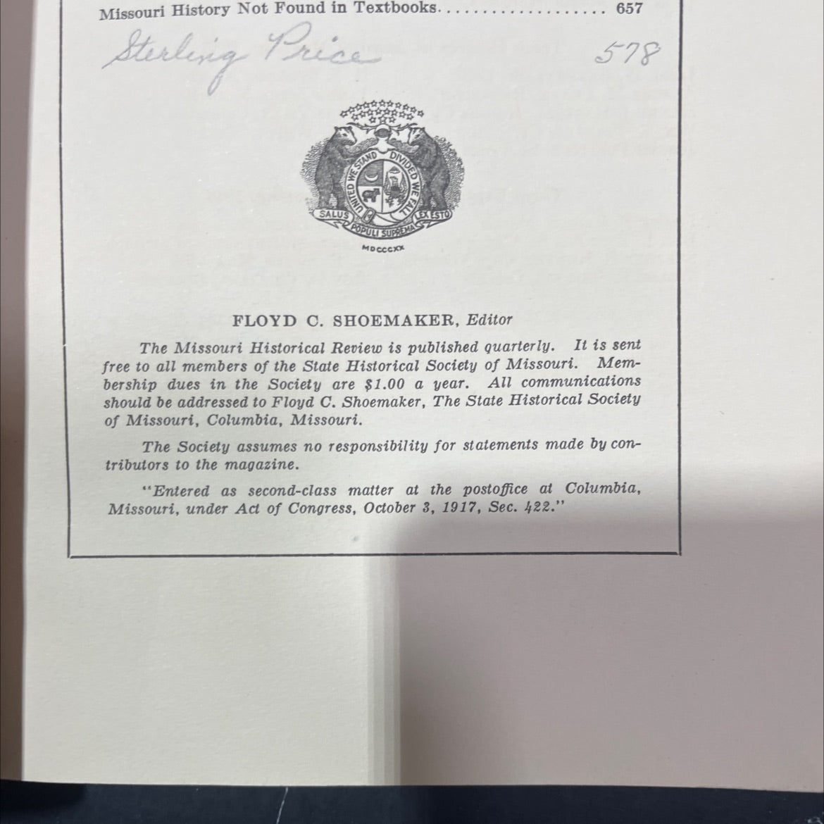 the missouri historical review vol. xxxv july 1941 no. 4 book, by unknown, 1941 Hardcover image 3