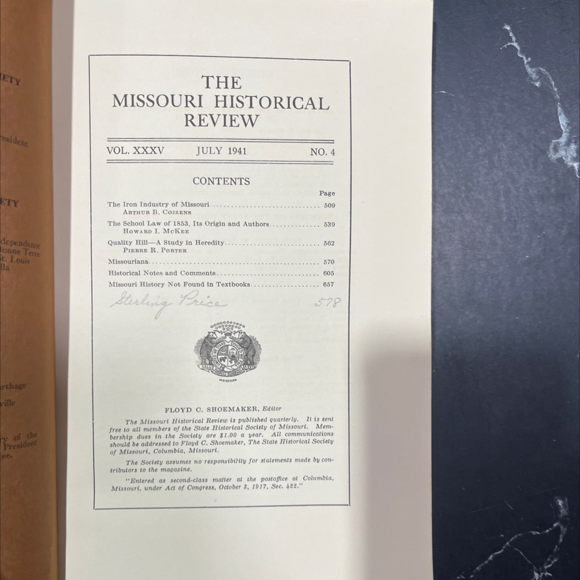 the missouri historical review vol. xxxv july 1941 no. 4 book, by unknown, 1941 Hardcover image 2