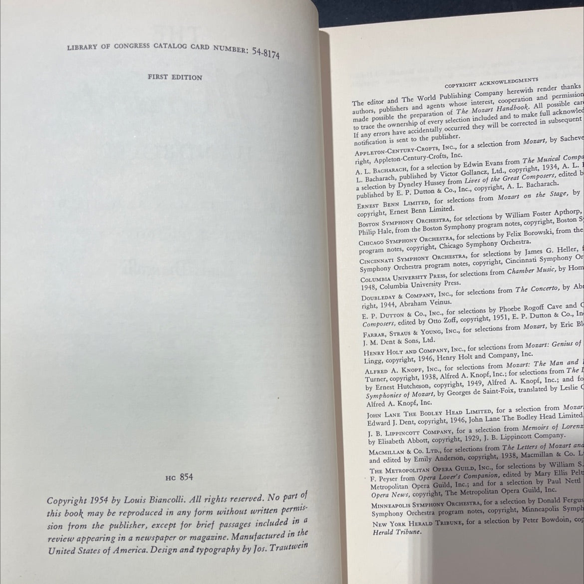 the mozart handbook a guide to the man and his music book, by louis biancolli, joseph lange, 1954 Hardcover image 3