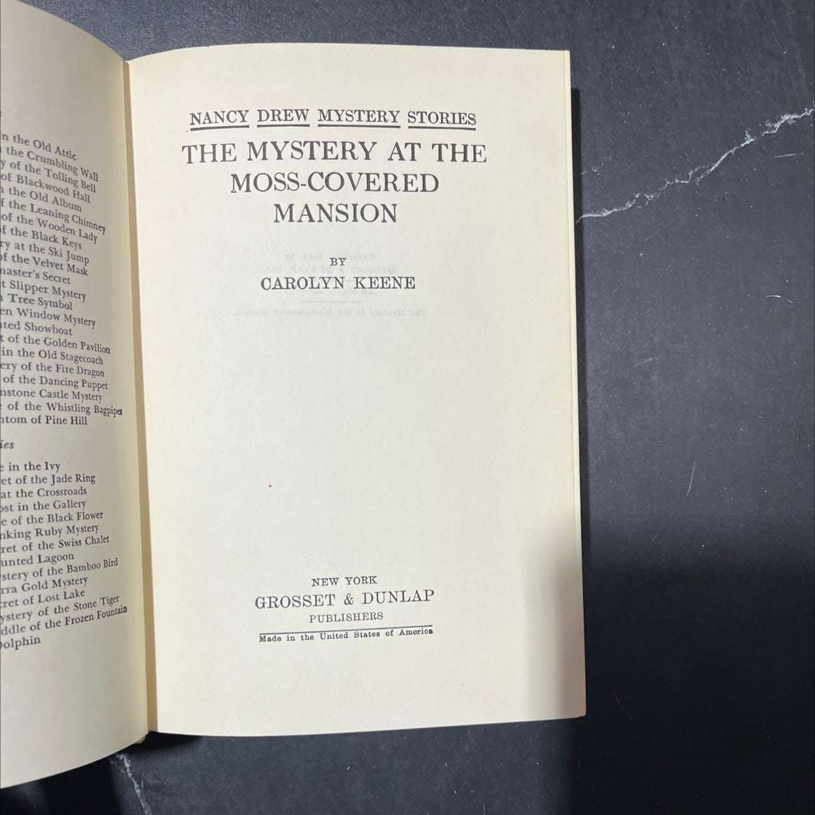 the mystery at the moss-covered mansion book, by carolyn keene, 1941 Hardcover image 2