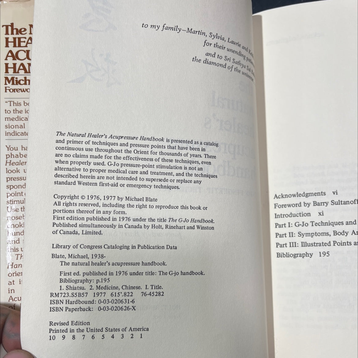 the natural healer's acupressure handbook book, by Michael Blate, 1977 Hardcover image 3