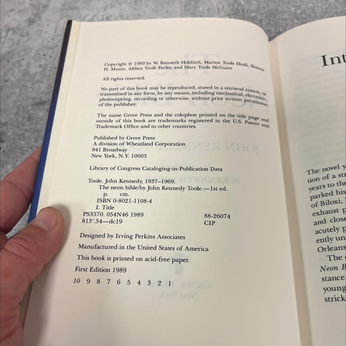 the neon bible book, by john kennedy toole, 1989 Hardcover image 3