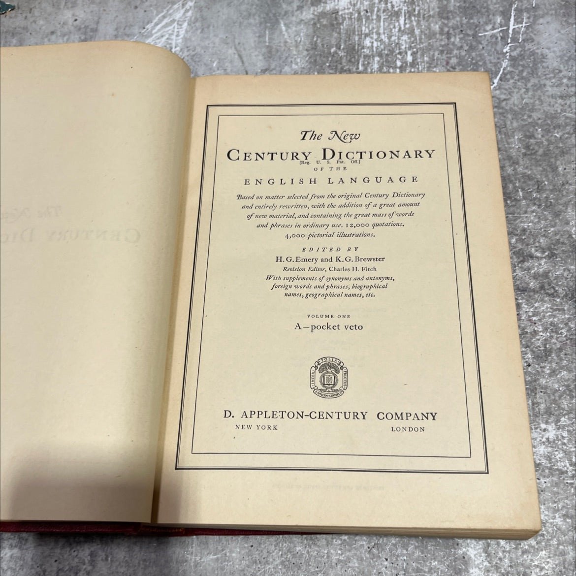 the new century dictionary book, by h. g. emery, k. g. brewster, 1944 Hardcover image 2