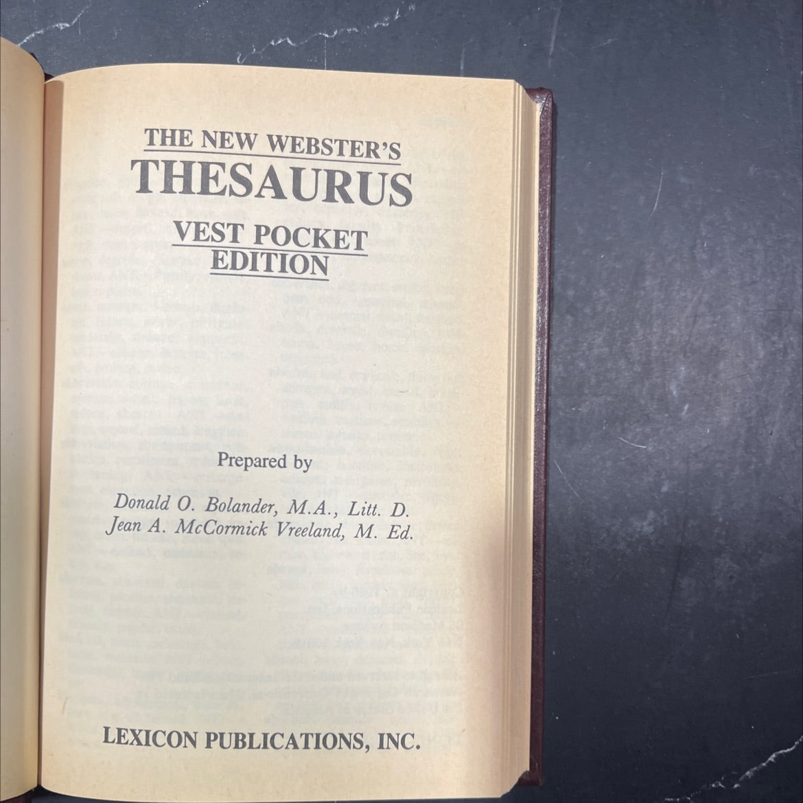 the new webster's thesaurus vest pocket edition book, by donald o. bolander, m.a., litt. d. jean a. mccormick vreeland, image 2