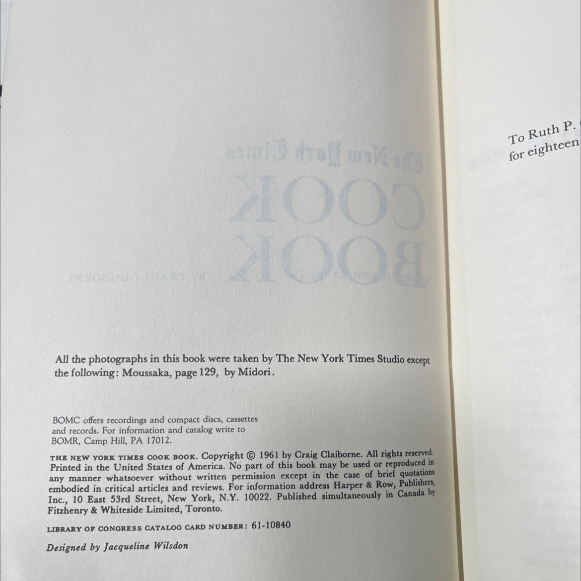 the new york times cook book book, by craig claiborne, 1961 Hardcover image 3