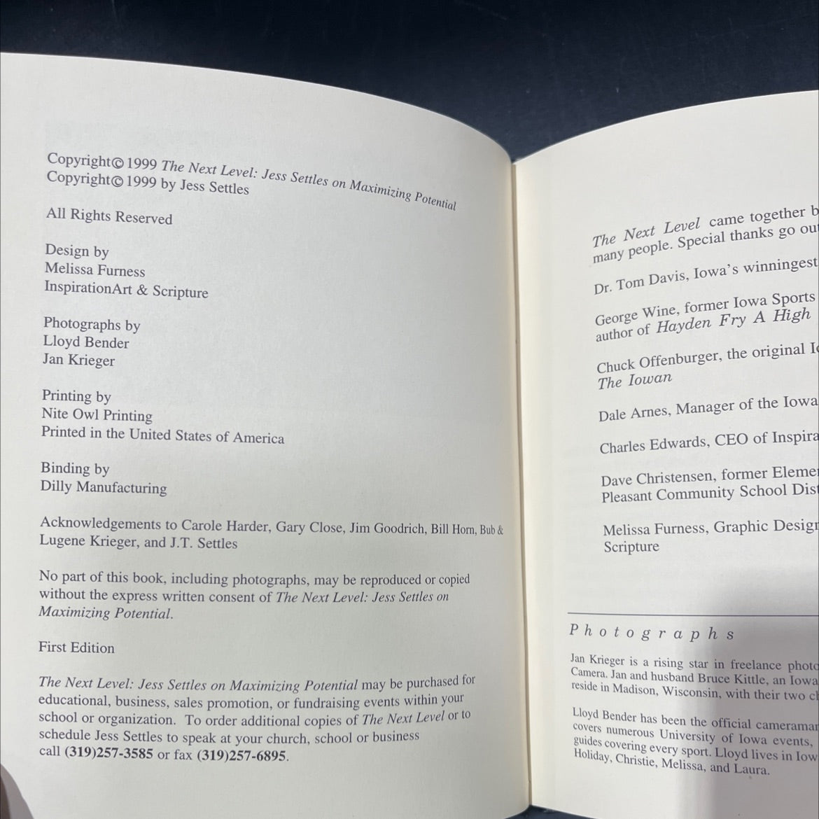 SIGNED the next level: jess settles on maximizing potential book, by Jess Settles, 1999 Hardcover, First Edition, Rare image 3