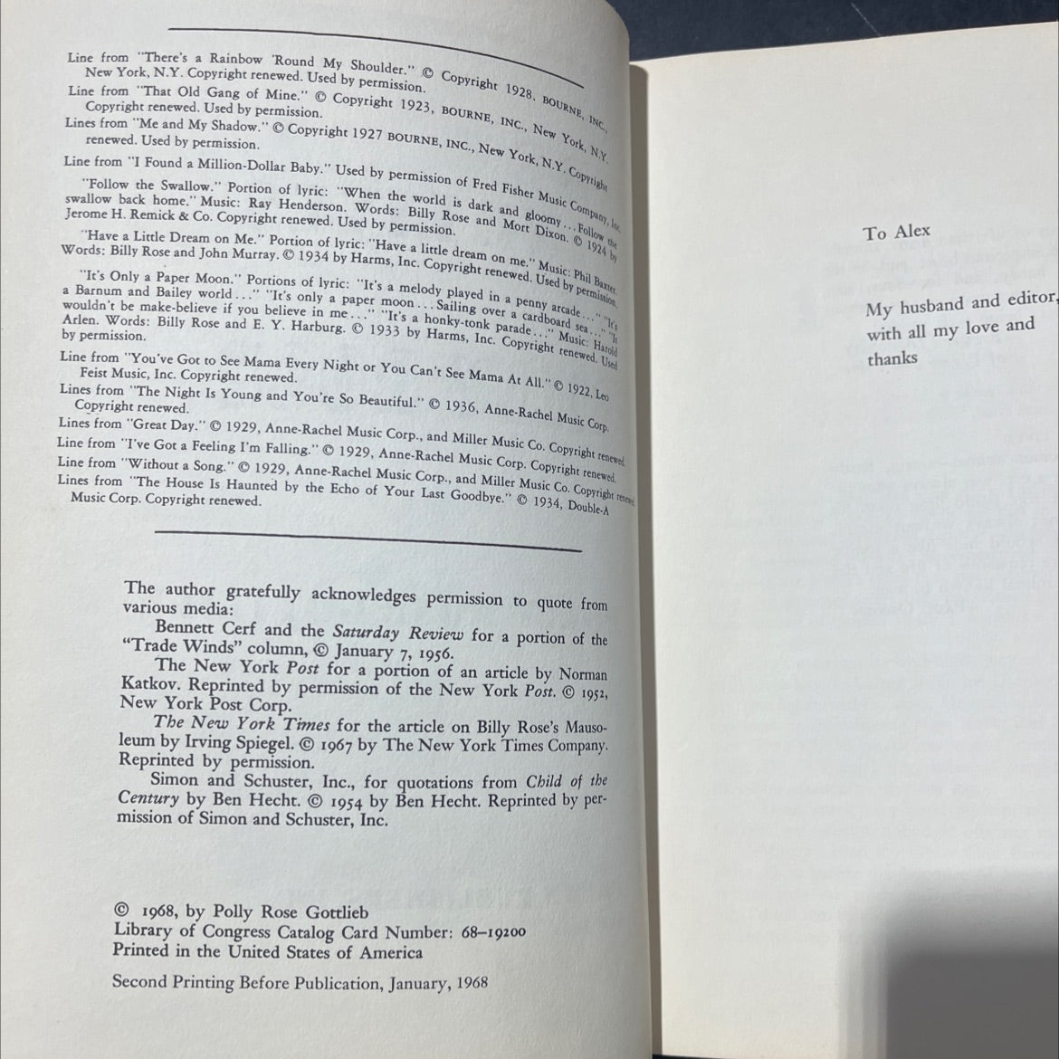 the nine lives of billy rose book, by polly rose gottlieb, 1968 Hardcover image 3