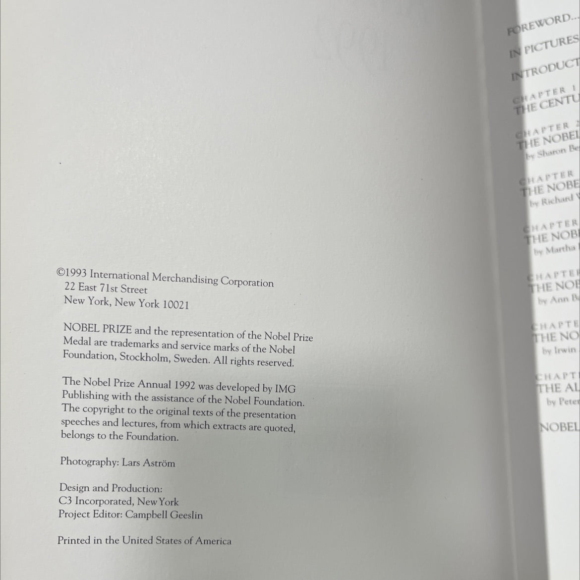 the nobel prize annual 1992 book, by unknown, 1993 Hardcover image 3