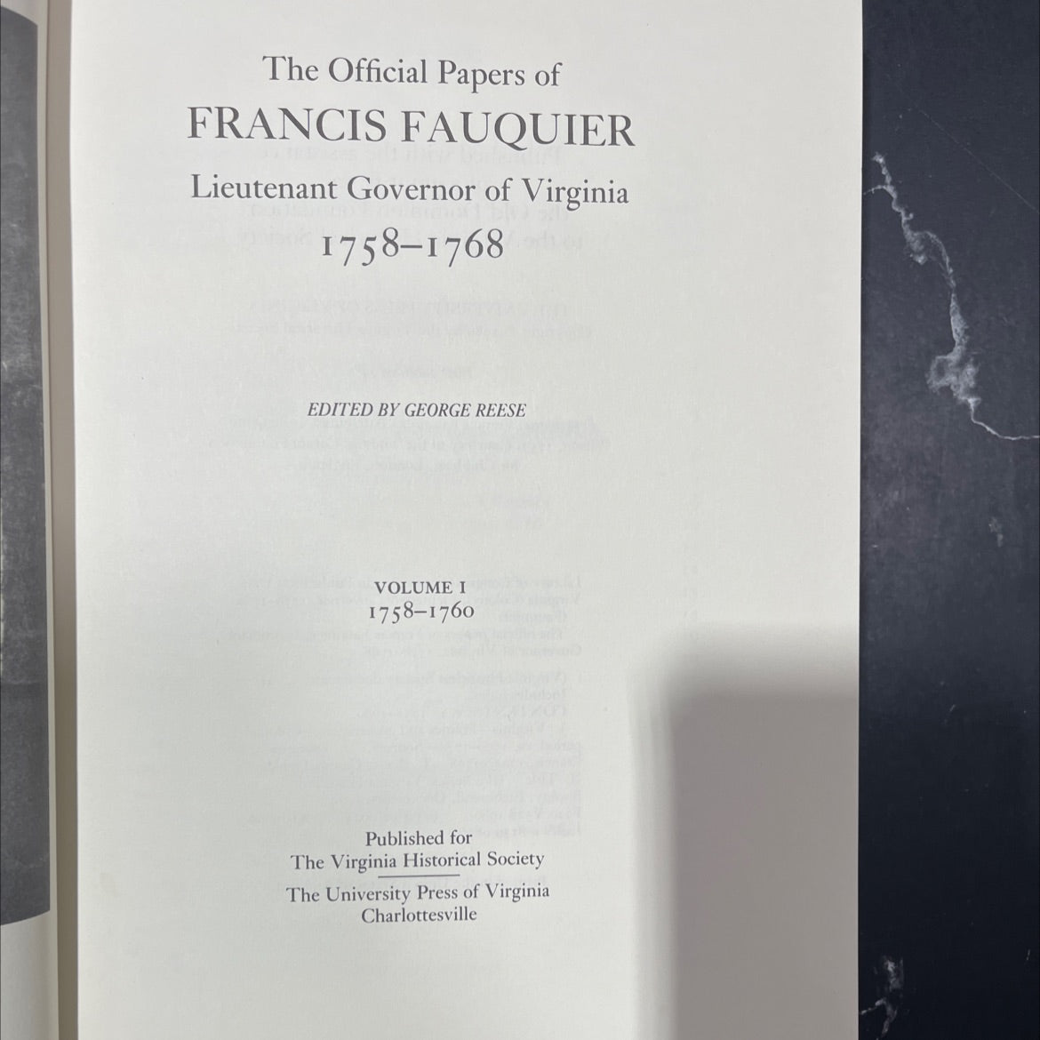 the official papers of francis fauquier lieutenant governor of virginia 1758-1768 book, by george reese, 1980 Hardcover image 2