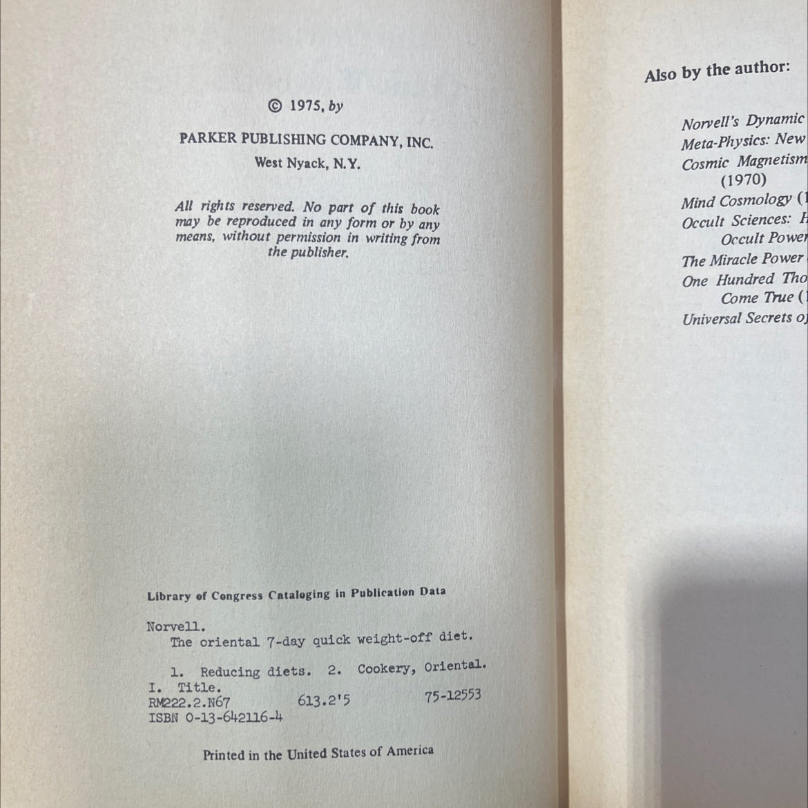 the oriental 7-day quick weight-off diet book, by unknown, 1975 Hardcover image 3