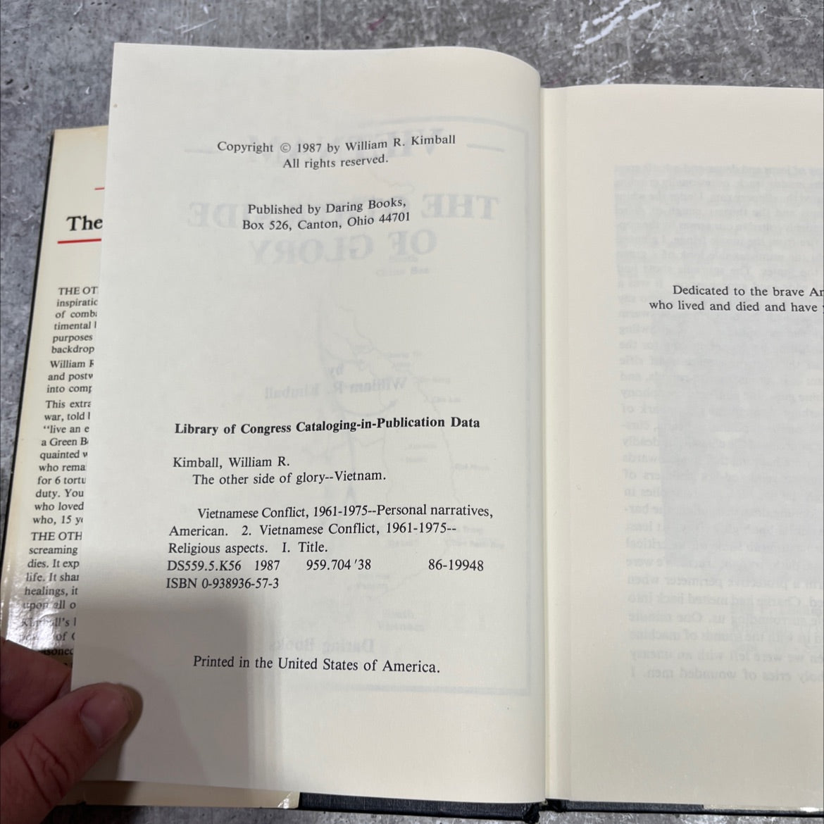 SIGNED the other side of glory - vietnam book, by William R. Kimball, 1987 Hardcover image 3