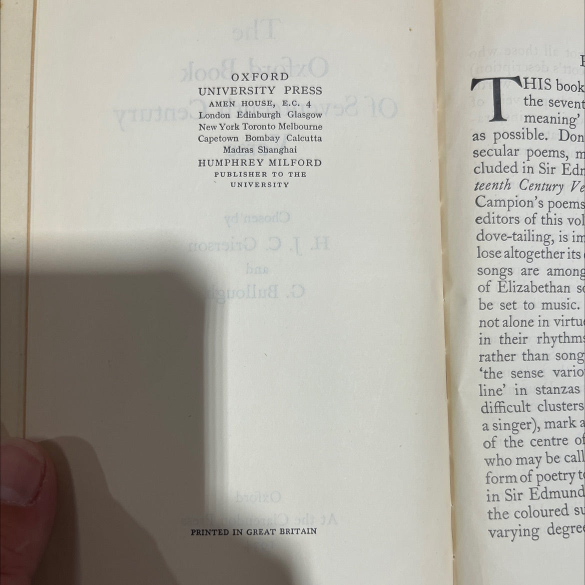 the oxford book of seventeenth century poetry book, by sir edmund campion, 1934 Hardcover image 3