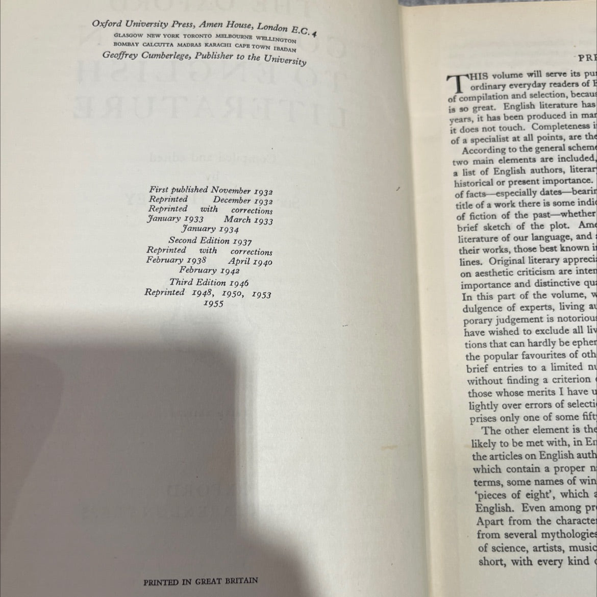 the oxford companion to english literature book, by sir paul harvey, 1946 Hardcover image 3