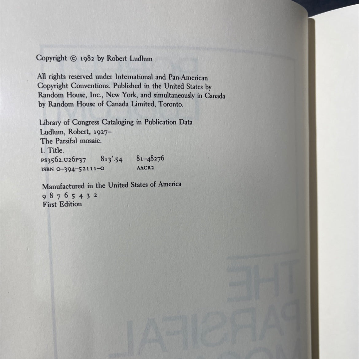 the parsifal mosaic book, by Robert Ludlum, 1982 Hardcover image 3