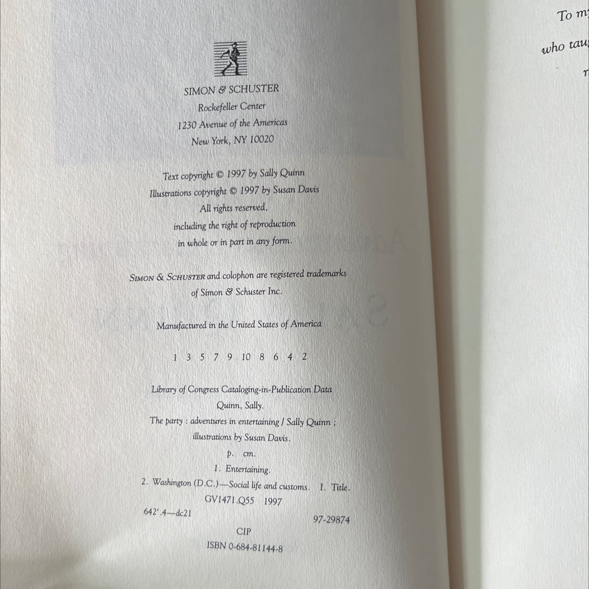 the party a guide to adventurous entertaining book, by Sally Quinn, 1997 Hardcover, First Edition image 3