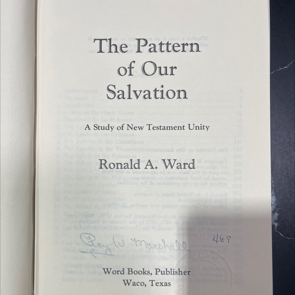 the pattern of our salvation a study of new testament unity book, by ronald a. ward, ray w. marshall, 1978 Hardcover image 2