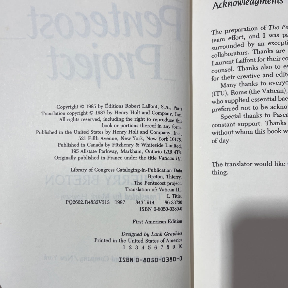 the pentecost project book, by thierry breton, 2009 Hardcover image 3